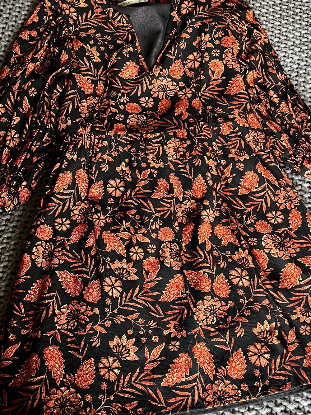 Black Tape_ Black Tunic Top with Orange Floral Print